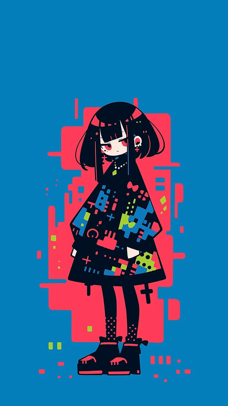 Glitch Art Anime Girl Portrait - Digital Illustration Full HD iPhone Wallpaper (1080x1920)