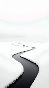 Minimalist Winter River Path, Solitary Figure