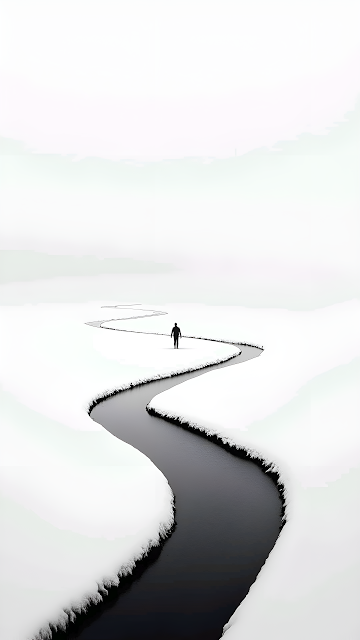Minimalist Winter River Path, Solitary Figure - Free mobile Wallpaper