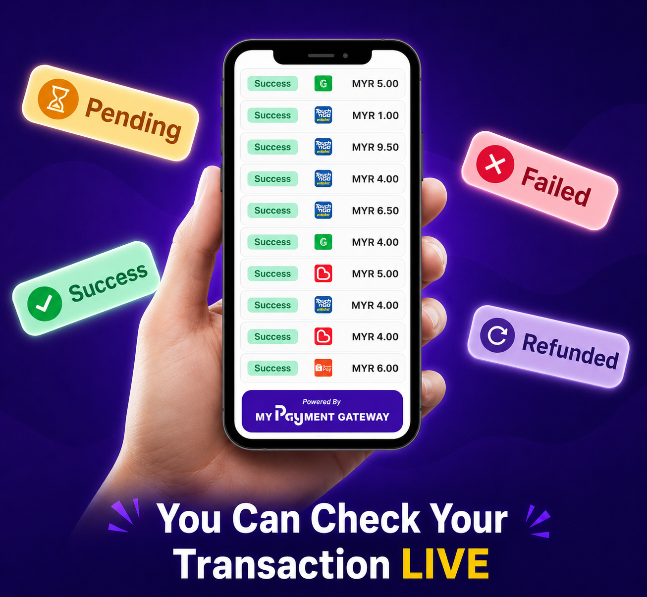 Check transactions live