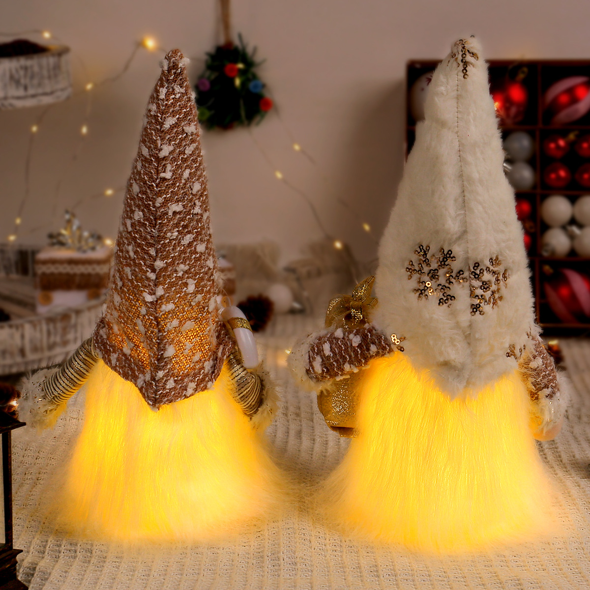 Illuminated Christmas Gnome Figure with Sequins and Plush