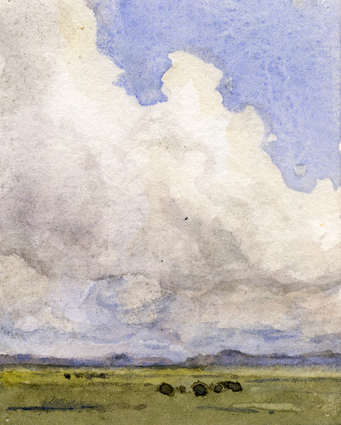 Hoge wolkenlucht boven weilanden 1943