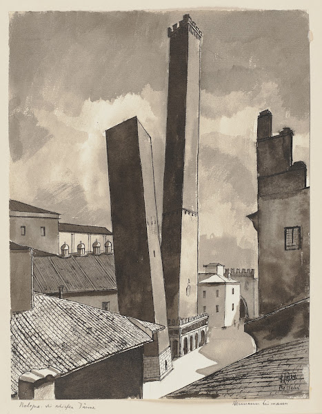 Die beiden Türme Garisenda und Asinelli in Bologna 1924