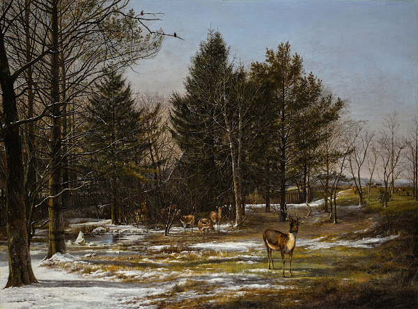 A Wooded Winter Landscape With Deer 1817