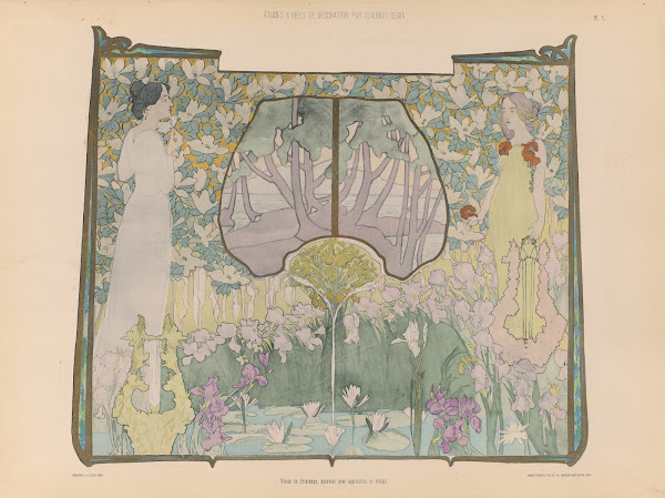 Vision de Printemps paravent avec application de vitrail 1920
