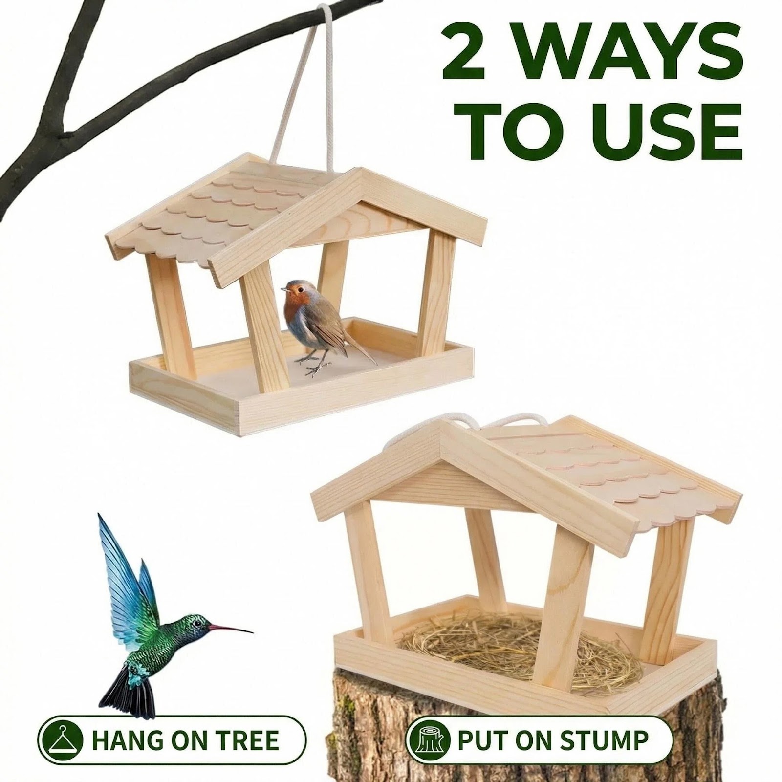 Pine wood birdhouse for hanging