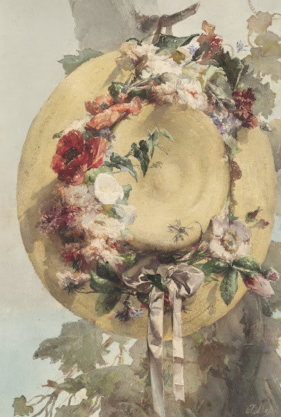 Straw Hat with Roses Carnations and Cornflowers 1862