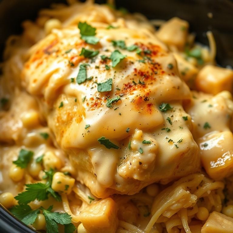 Slow Cooker Creamy Street Corn Chicken Recipe: Quick & Cheesy Comfort Dinner finished