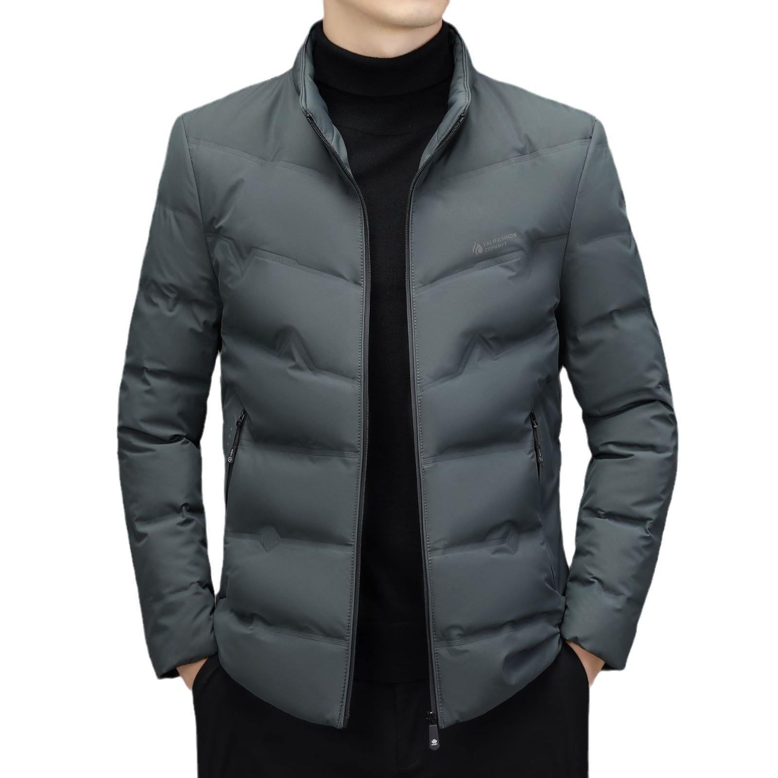 Men's down jacket with stand-up collar, white duck down