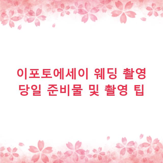 이포토에세이 웨딩 촬영 당일 준비물 및 촬영 팁