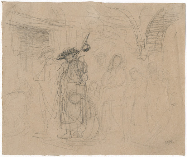Maria en Josef gaan met Jezus de tempel in