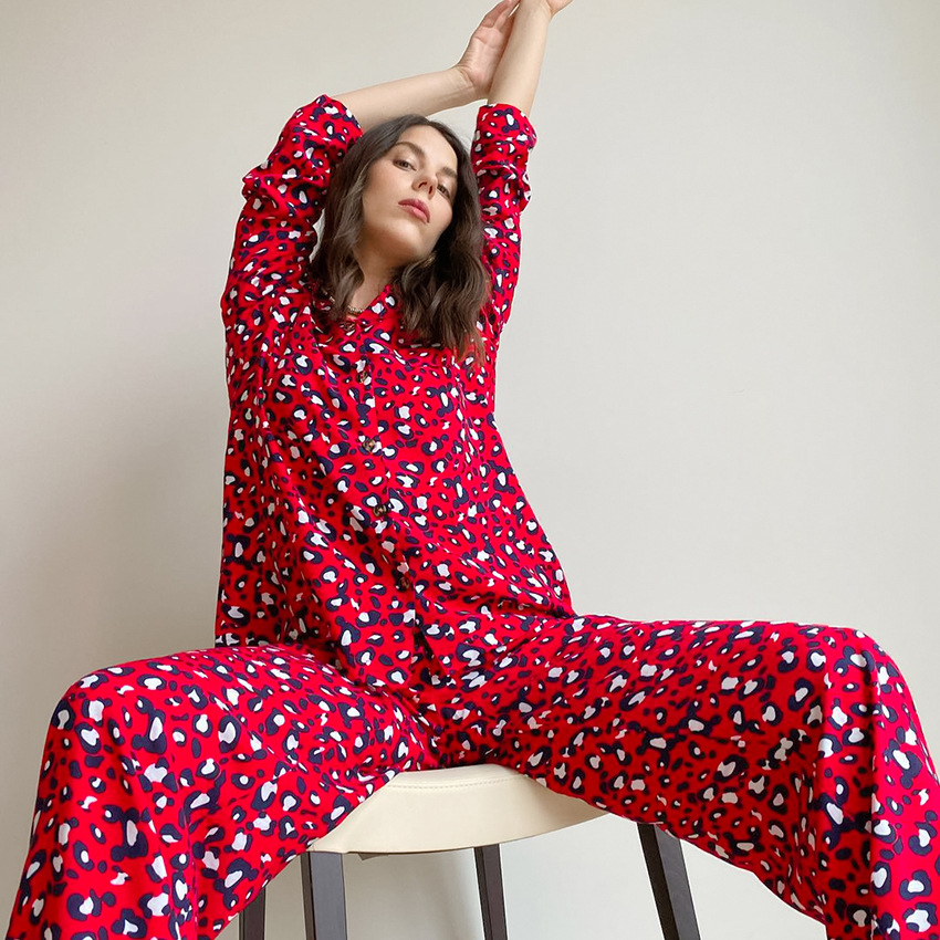 Ladies' Pajama Set, Long Sleeve, Viscose, Leopard Pattern