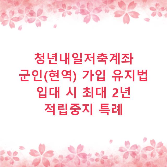 청년내일저축계좌 군인(현역) 가입 유지법 입대 시 최대 2년 적립중지 특례