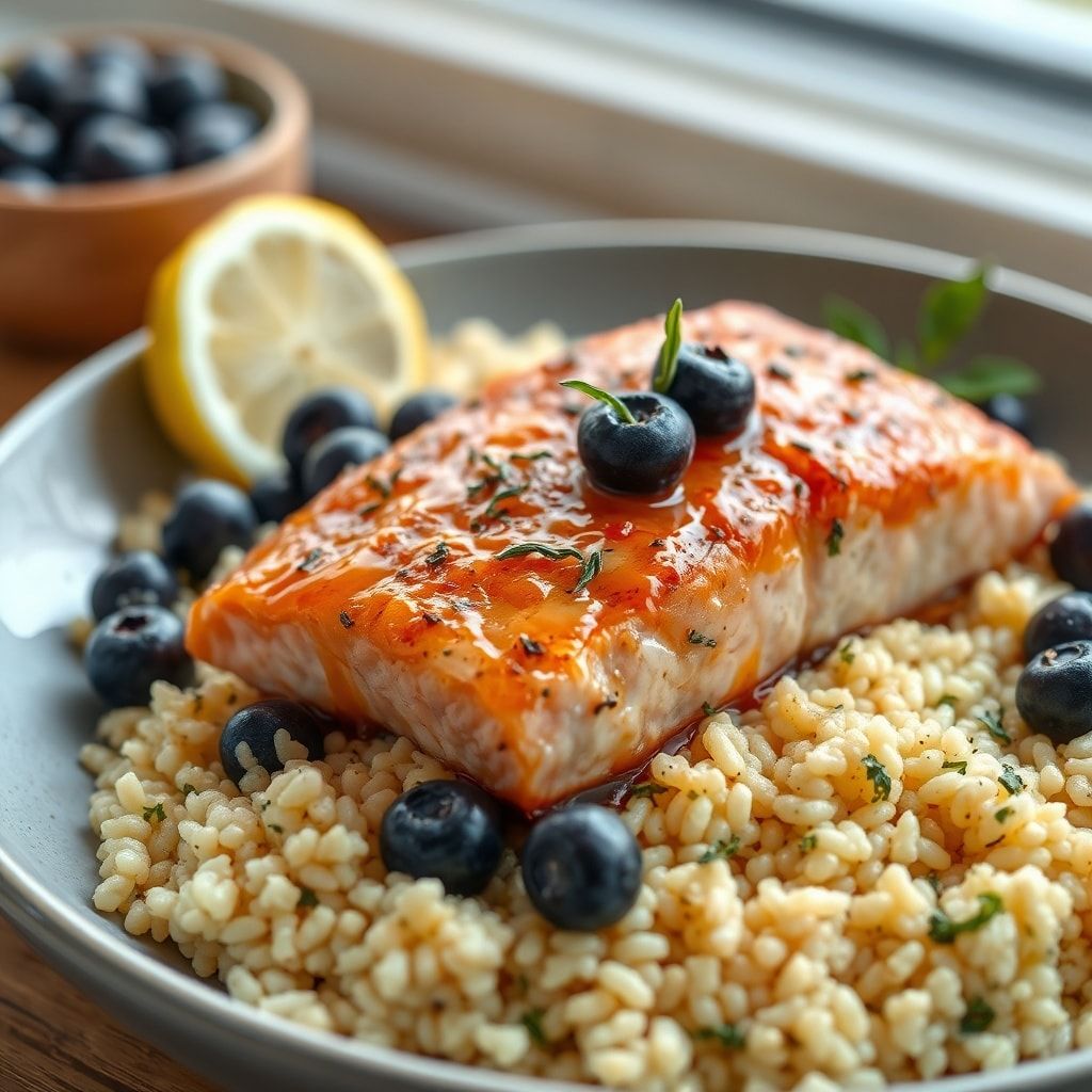 Blueberry Glazed Salmon with Lemon Herb Couscous Dinner Recipe (Easy Weeknight)