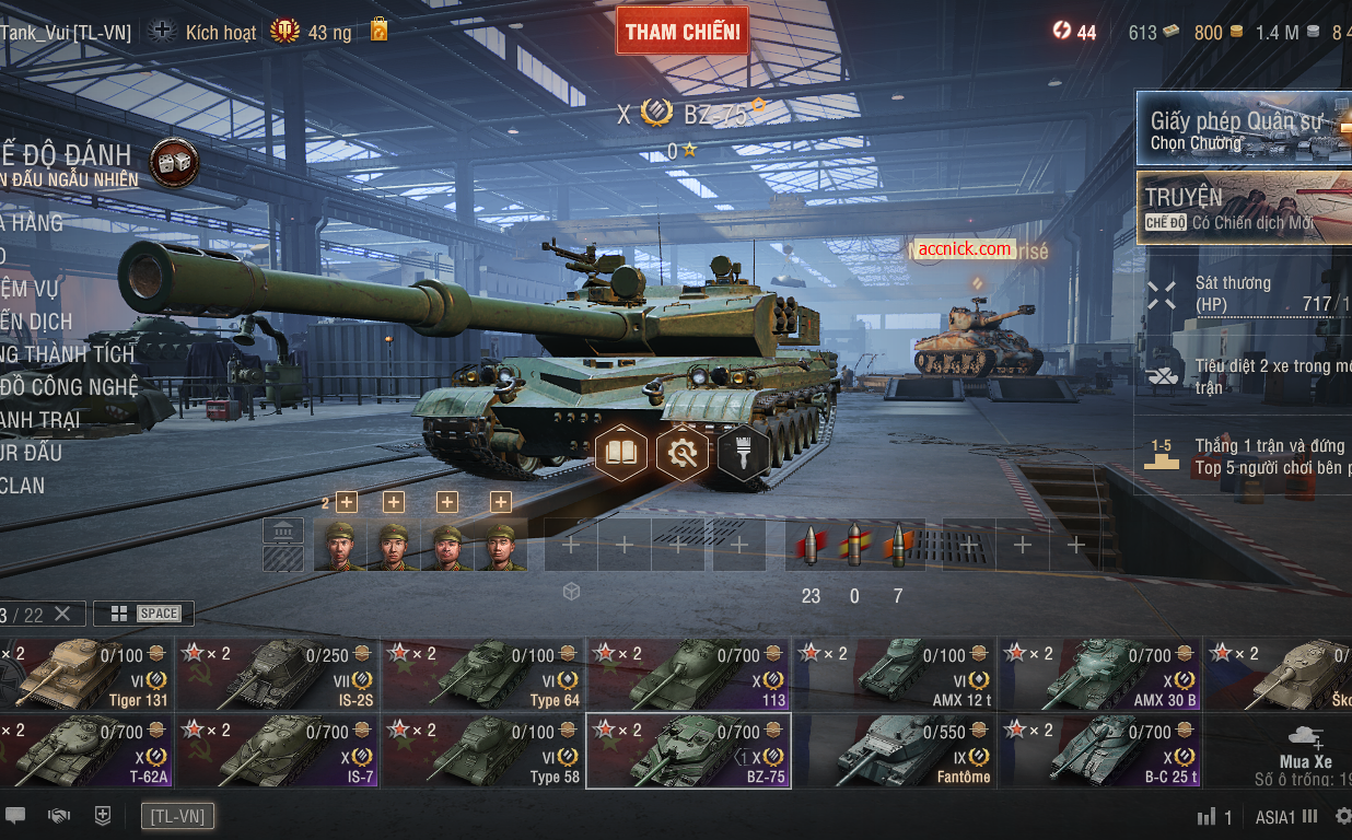 Acc World of Tanks PC sở hữu 6 tank X đa dạng lối chơi gồm B...