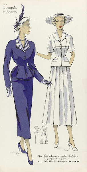 Croquis Elégants ca 1949 No 724 en No 725  Fin lainage à poches c 1949