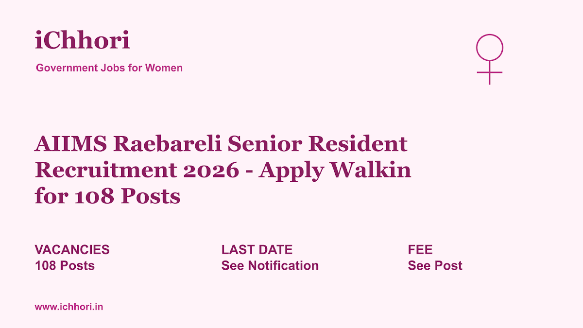 AIIMS Raebareli Senior Resident Recruitment 2026 - Apply Walkin for 108 Posts - iChhori