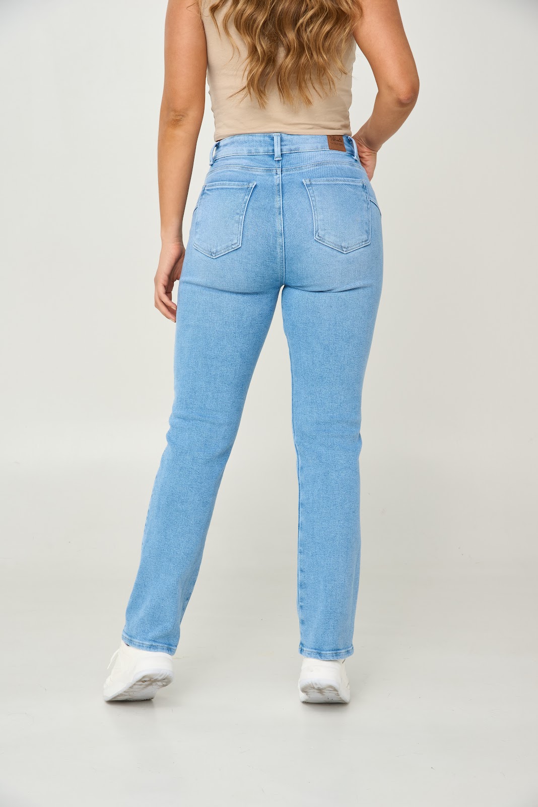 Jean straight boot tiro medio en denim stretch, color zul claro - Vista 7