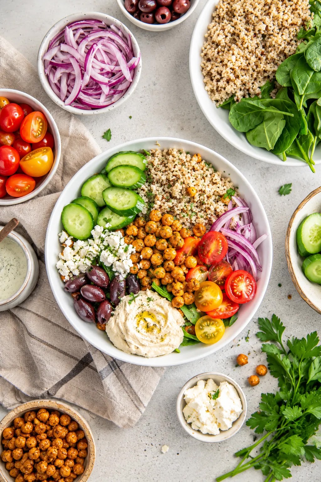 Vibrant Mediterranean Quinoa Grain Bowl with Lemon Tahini