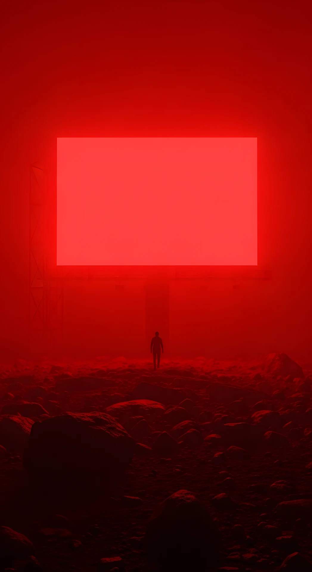Dystopian Red Billboard Glowing Foggy Landscape - Free 4K mobile Wallpaper