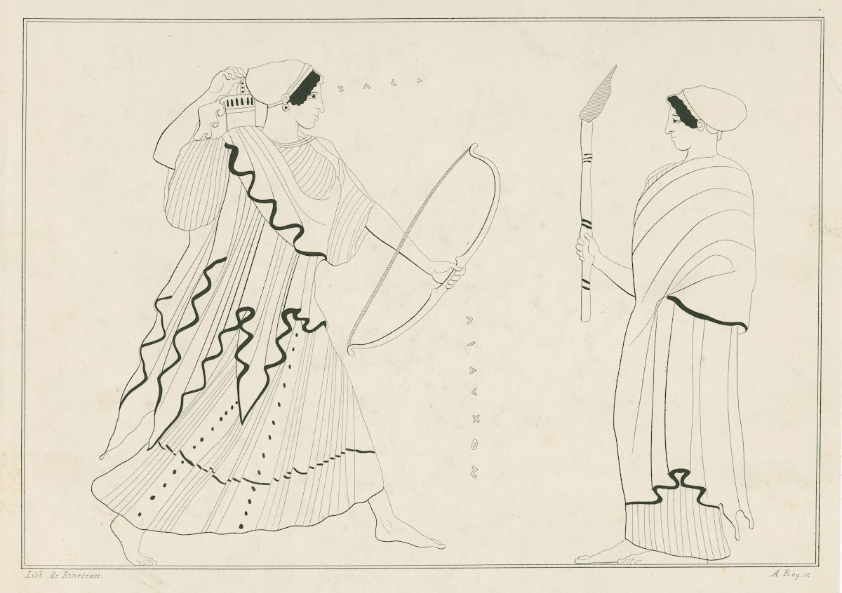 Diana Brauronia menaces Callistro with her bow and arrow 1844 1861