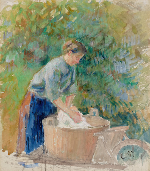 Femme lavant du linge dans un baquet circa 1889