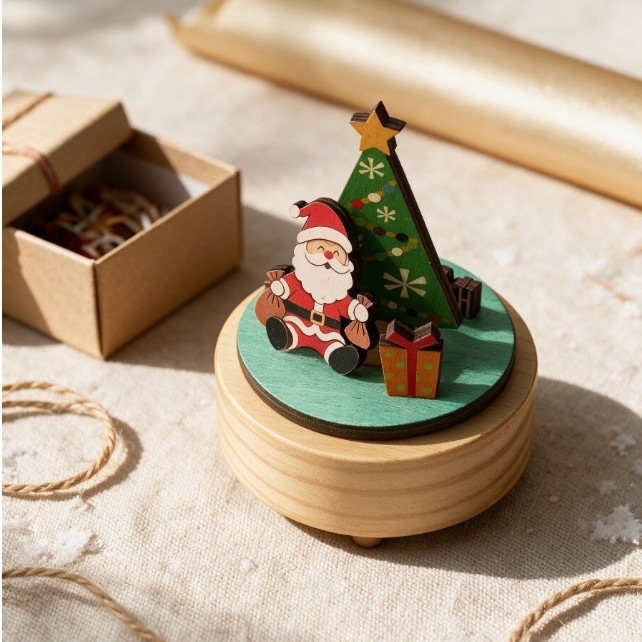Christmas Wooden Music Box with Santa Claus