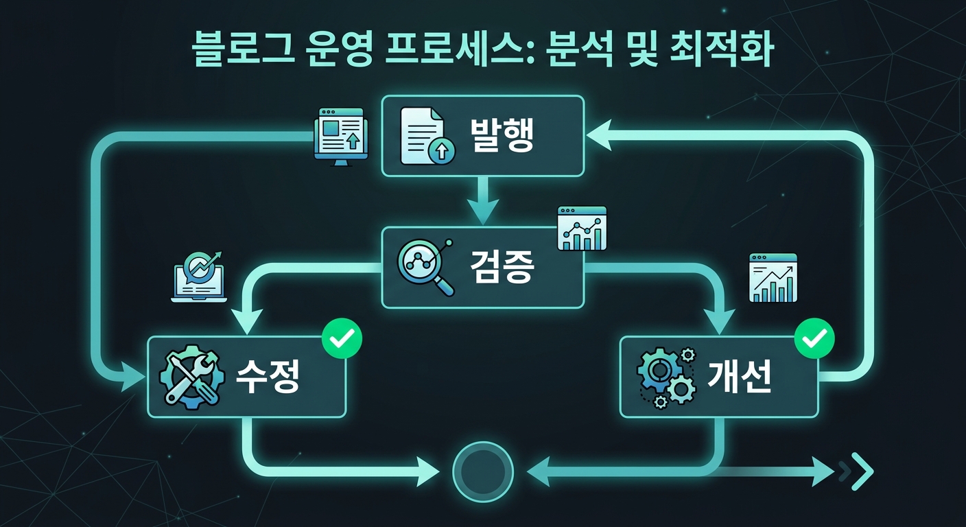 글 올린 후 자동 검증 → 즉시 수정 + 원인 에이전트 규칙 개선의 두 갈래 구조를 보여주는 플로차트