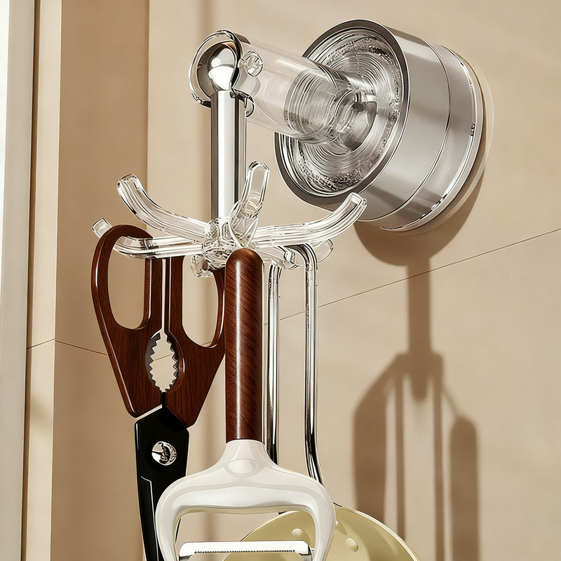 Suction cup wall hook with six hooks, rotatable