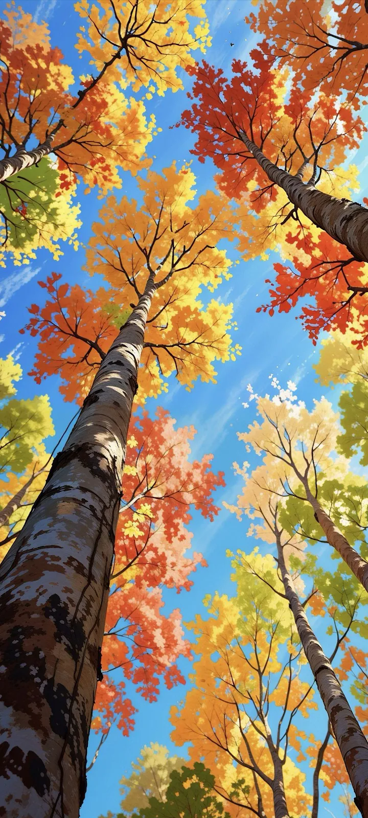 Autumn Trees Under Blue Sky - Anime Landscape Art Full HD iPhone Wallpaper (1080x2400)