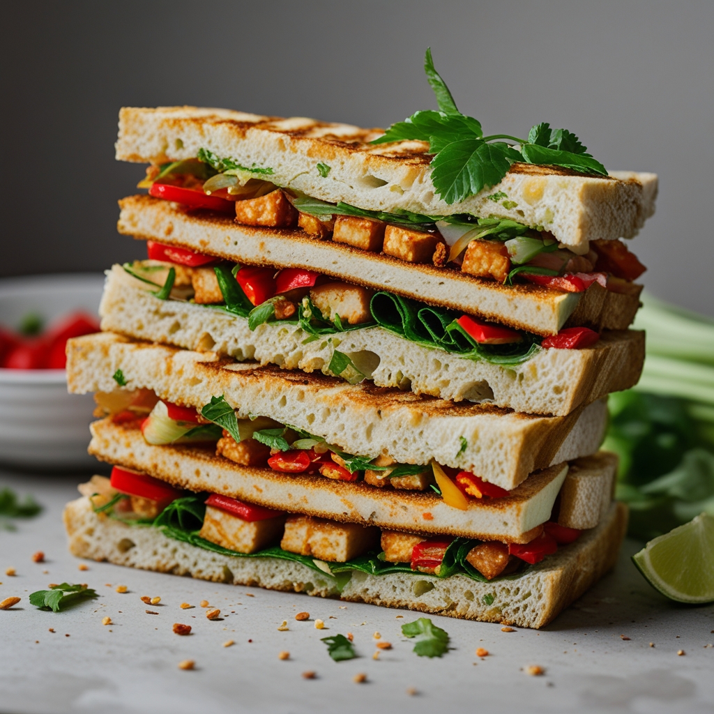 Crispy Chili-Lime Tofu Banh Mi with Quick-Pickled Rainbow Veggies