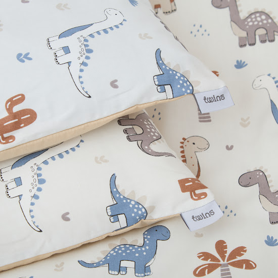 Детское сменное постельное белье 4 эл Twins Satin Limited Dino Tropics серый/синий