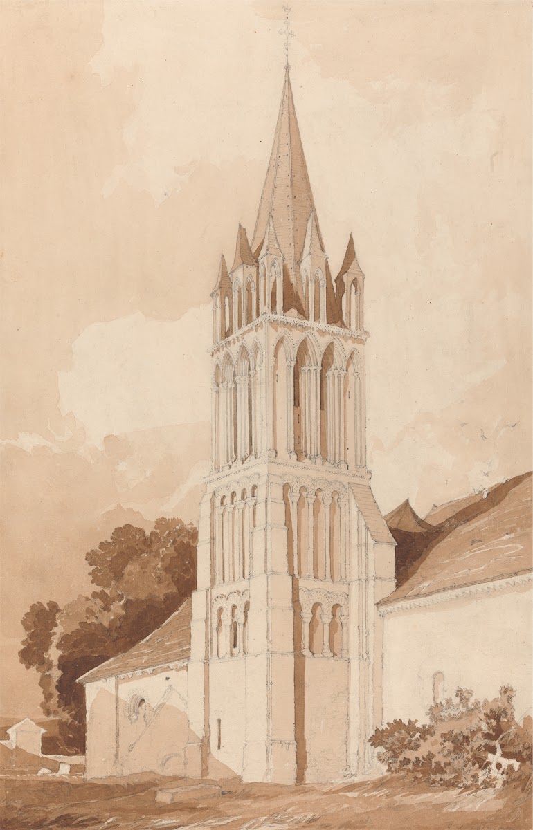 South East View of the Church of Ifs Near Caen Normandy ca 1820