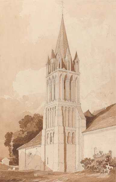 South East View of the Church of Ifs Near Caen Normandy ca 1820
