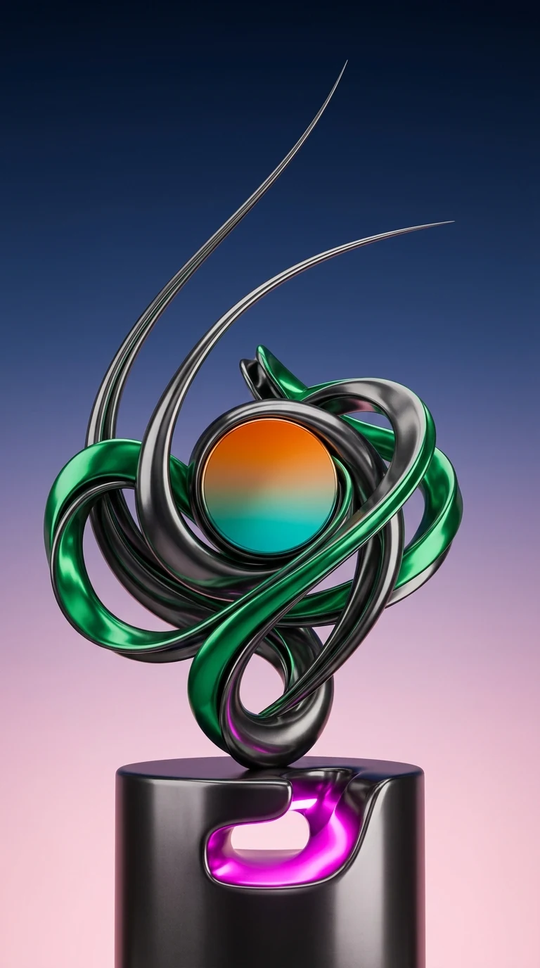 Abstract Modern Sculpture with Metallic Finish and Magenta Glow - Free 4K mobile Wallpaper