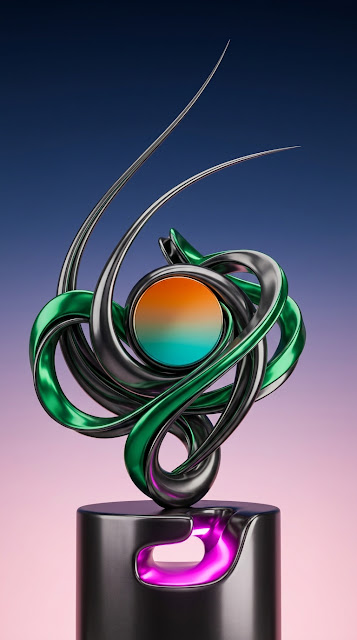 Abstract Modern Sculpture with Metallic Finish and Magenta Glow - Free mobile Wallpaper