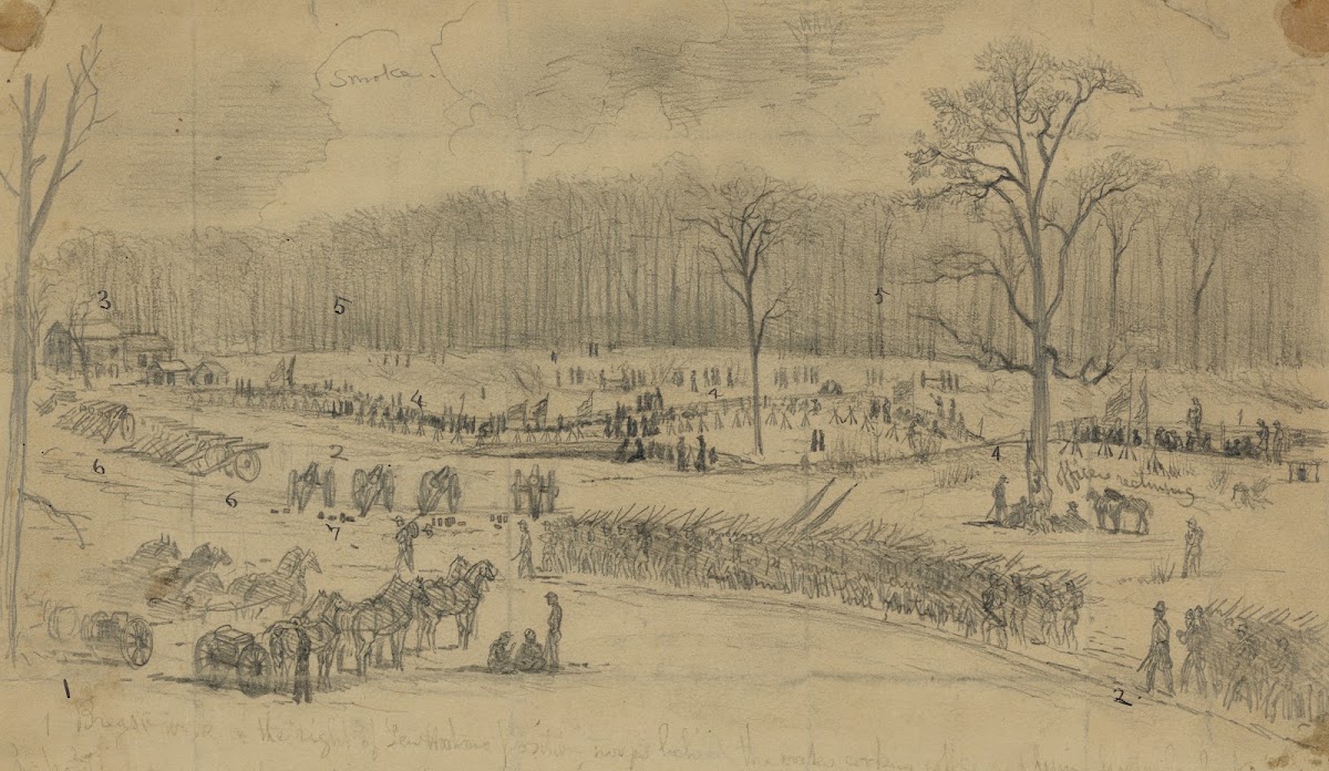 The battle of Chancellorsville Scene at junction of US ford road and road to Rap