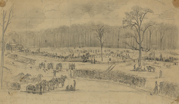 The battle of Chancellorsville Scene at junction of US ford road and road to Rap