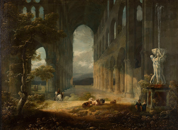 Fantastical ruins with a pastoral scene c 1800
