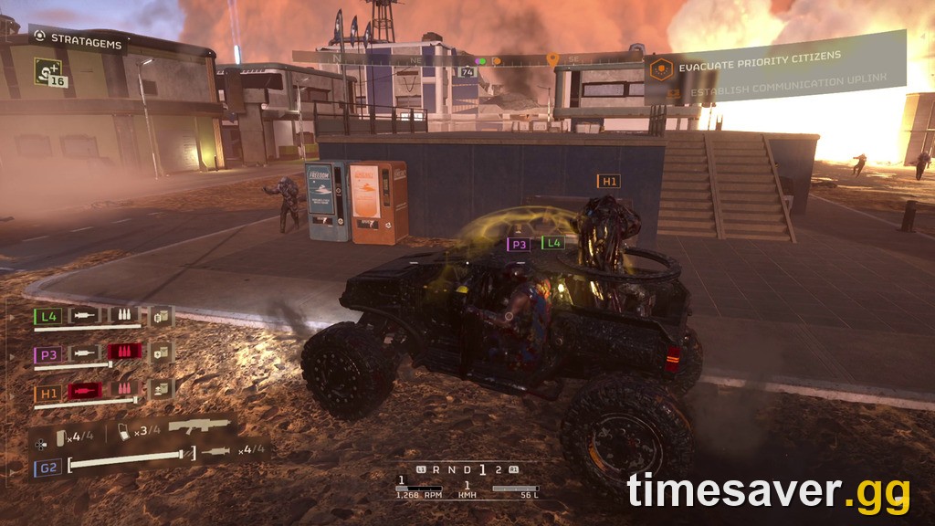 Side profile of the Fast Recon Vehicle parked on a mission map, showing the full four-wheeled buggy