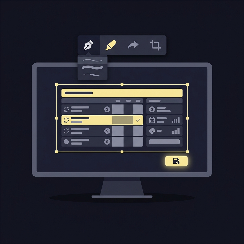 Minimal 2D vector showing a screen capture selection of a betting slip with annotation tools and a save dialog in the corner using Funded Plays brand colors How to Share a Sports Trading Slip