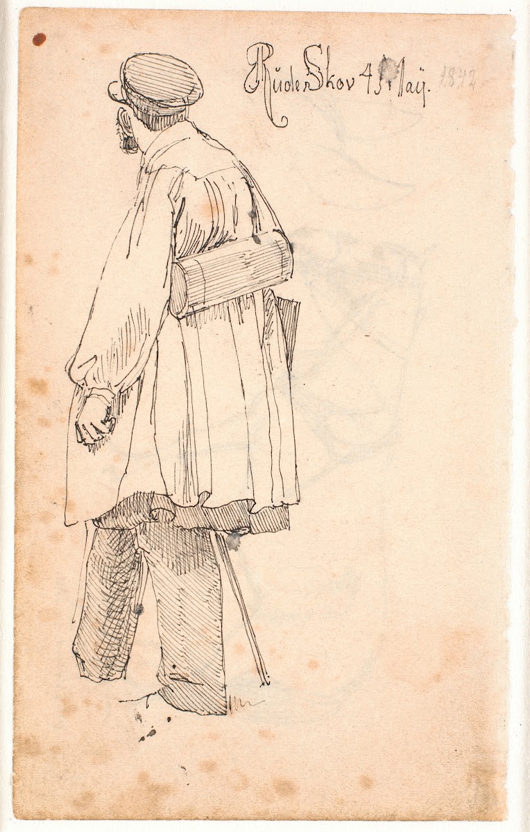 PC Skovgaard med botaniserkasse stående og set fra ryggen 1842