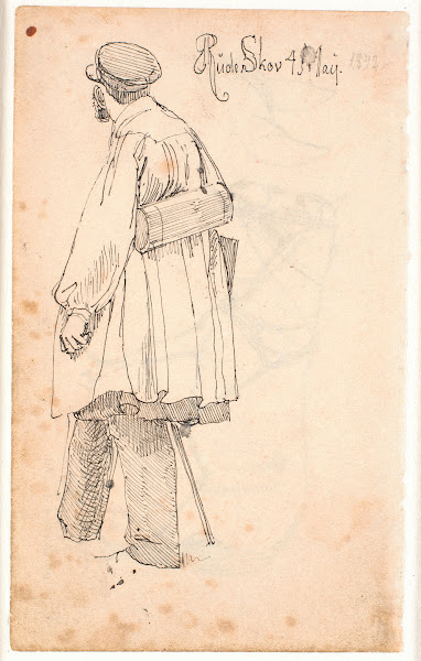 PC Skovgaard med botaniserkasse stående og set fra ryggen 1842