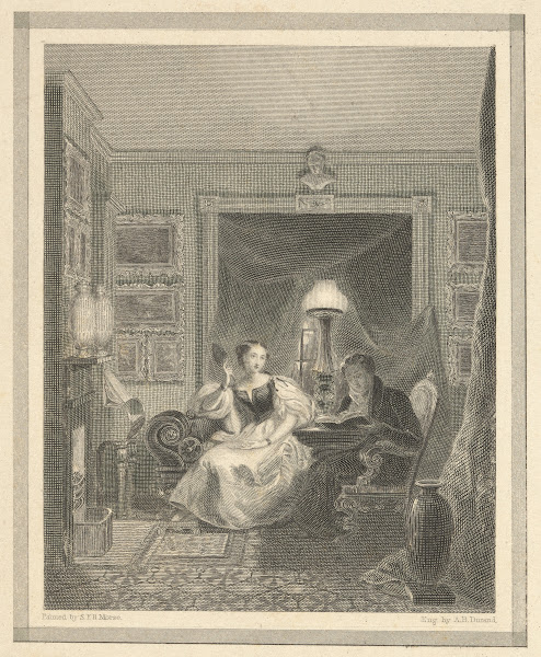 Interior view with husband reading to wife 1831