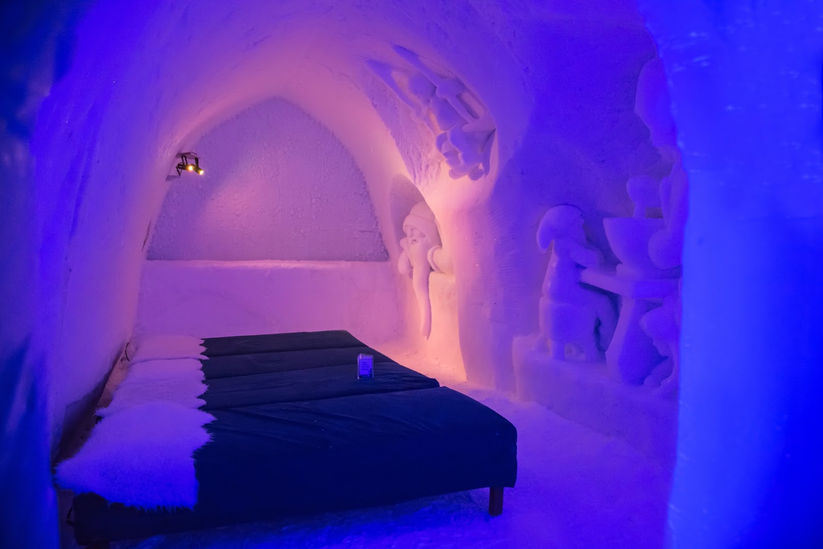 Ice and snow interior at Sweden’s famous ICEHOTEL in Jukkasjärvi.