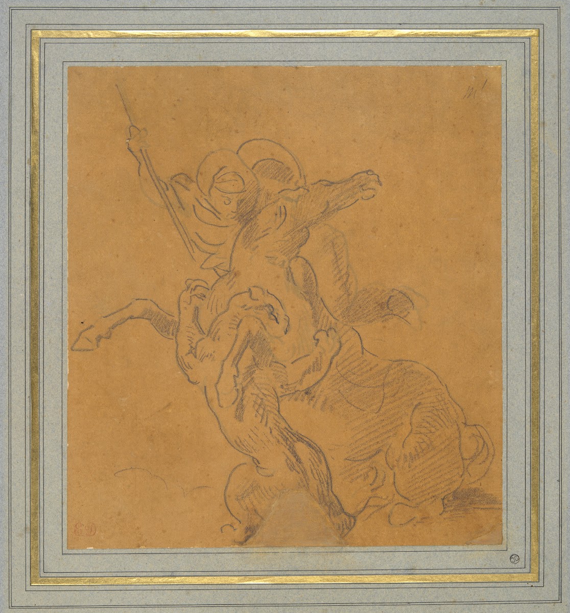 Lion Attacking a Horse with Rider Sketch for The TigerHunt ca1854