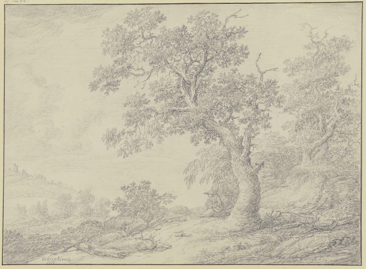 Lichtung im Eichenwald mit einer im Schatten rastenden Familie 1777