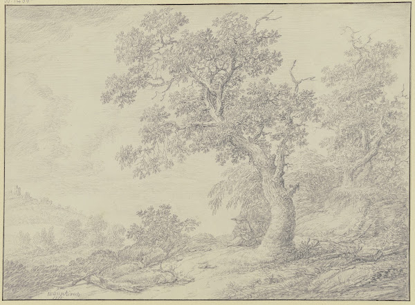 Lichtung im Eichenwald mit einer im Schatten rastenden Familie 1777