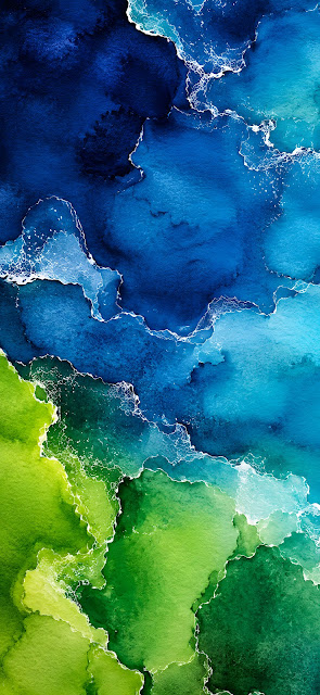Abstract Teal Blue and Lime Green Layered Watercolor Texture - Free mobile Wallpaper