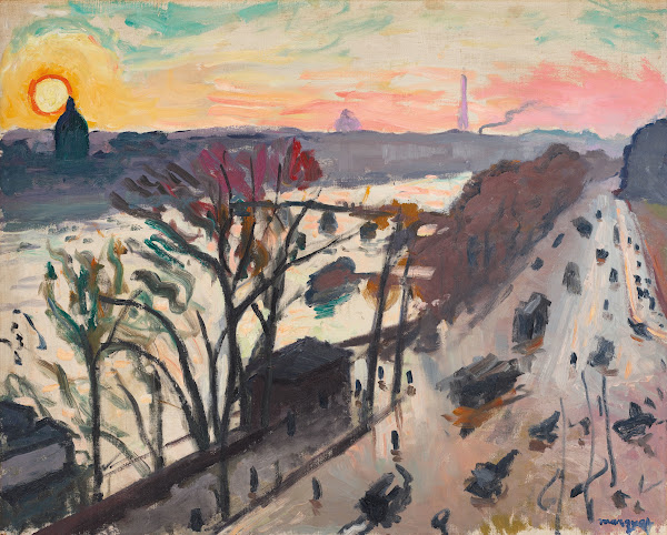 Paris Quai du Louvre Soleil dhiver circa 1906